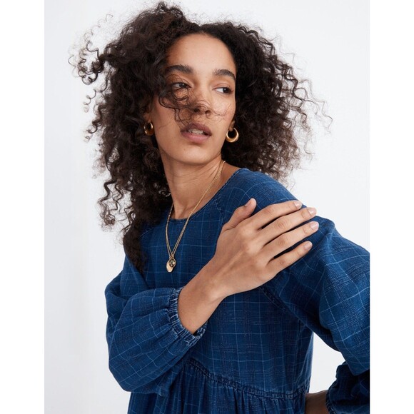 Madewell Windowpane Denim Mini Dress in Lunar Wash - Picture 8 of 9